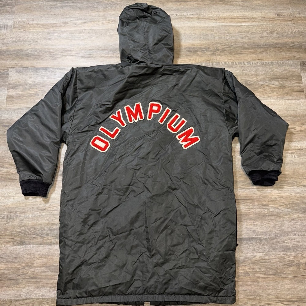 VTG Black Swim Parka Mens 2XL Long Sleeve Full Zip Hooded Design Spell-Out